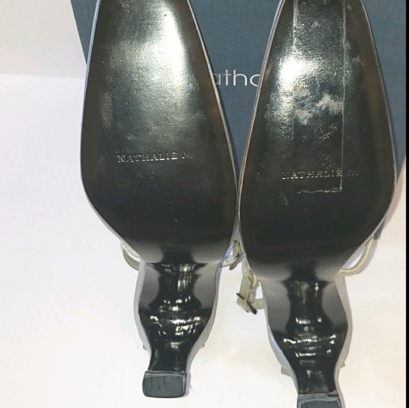 Nathalie M Diamond Ankle Strap Satin Heels Gray 6 - Picture 14 of 16